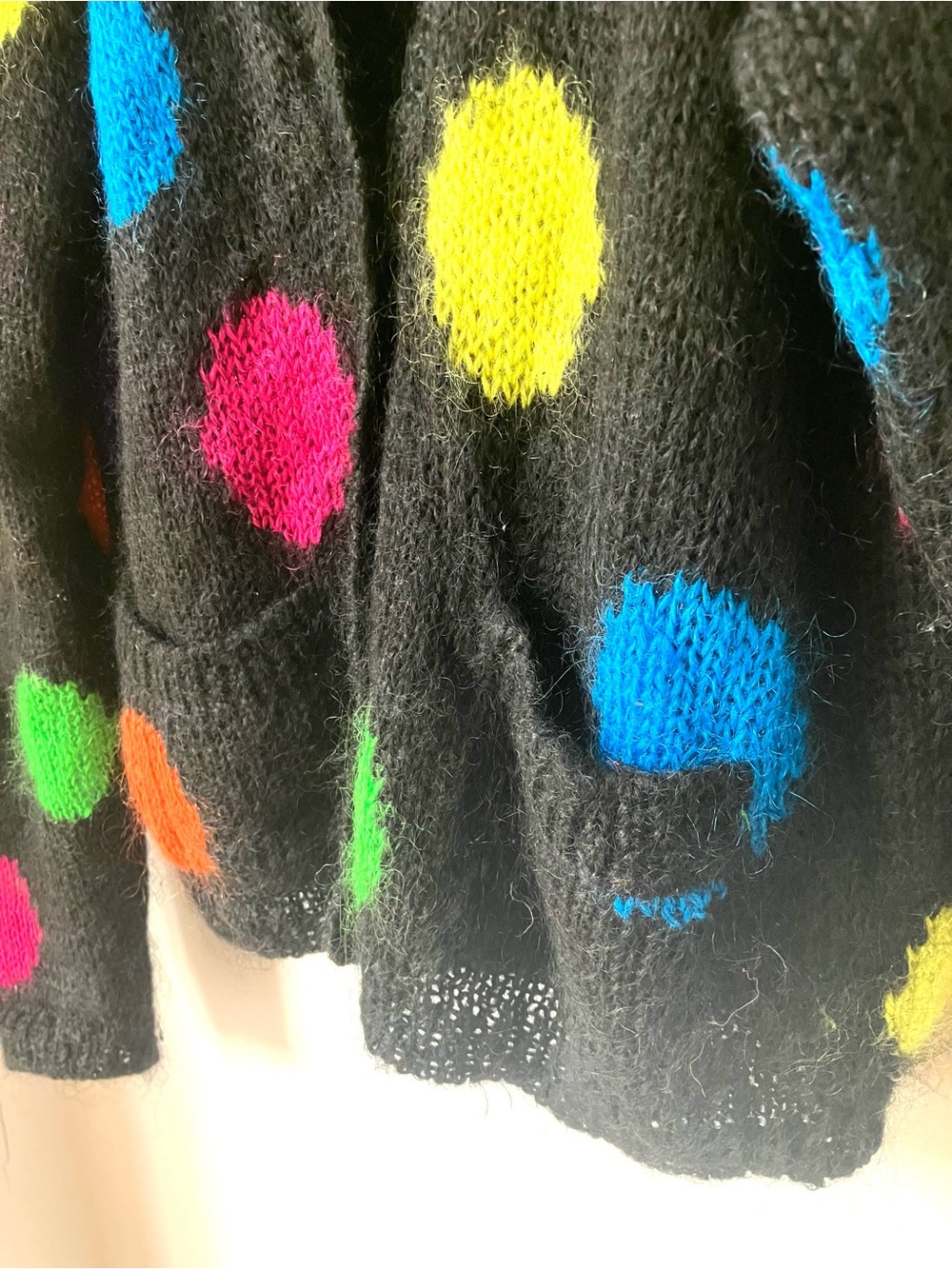 Vintage Black Cardigan with Multicolor Polka Dots - Picture 3 of 5